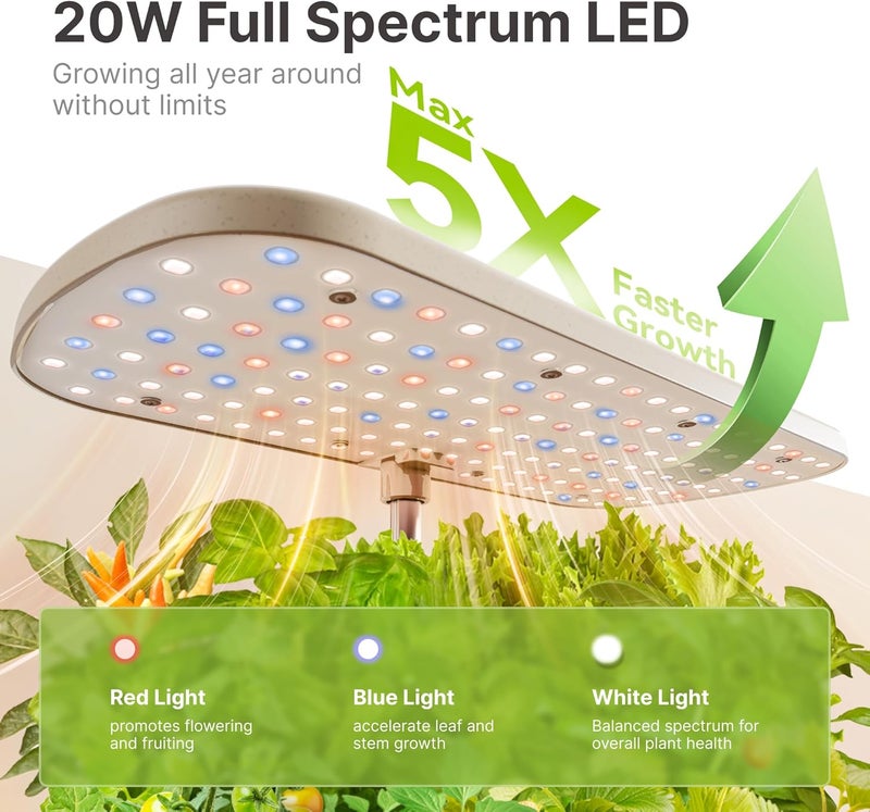 SUNCOZE Hydroponics Growing System Kit 12 Pods, Indoor herb Garden with 20W LED Grow Light, Visible Water Tank with Pump, 2.2"-12.4" Adjustable Height Indoor Gardening System, Gardening Gifts, Beige - Image 3
